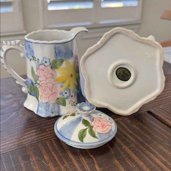 Andrea By Sadek Pink, Yellow & Blue Floral Sugar and Creamer Set - Picture 3 of 13
